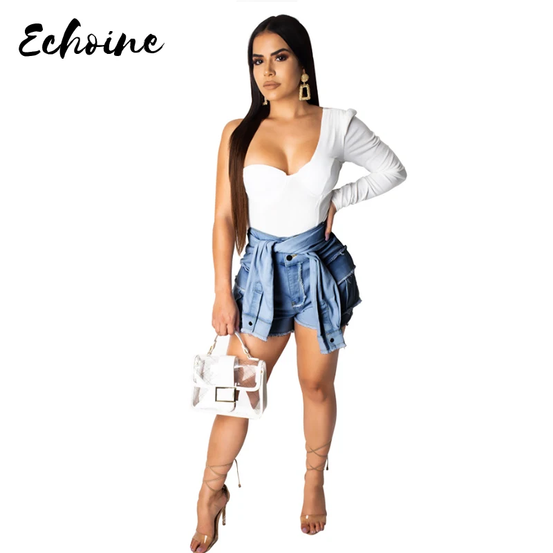 

Echoine Fashion Summer Bandage Short Denim Jeans Pants Women High Waist Tie Up Front Buttons Zipper Fly Vintage Casual Trousers