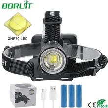 BORUiT высокомощный светодиодный фонарь на голову XHP70 налобный фонарь вспышка светильник масштабируемый перезаряжаемый фонарь Водонепроницаемый походный охотничий головной светильник