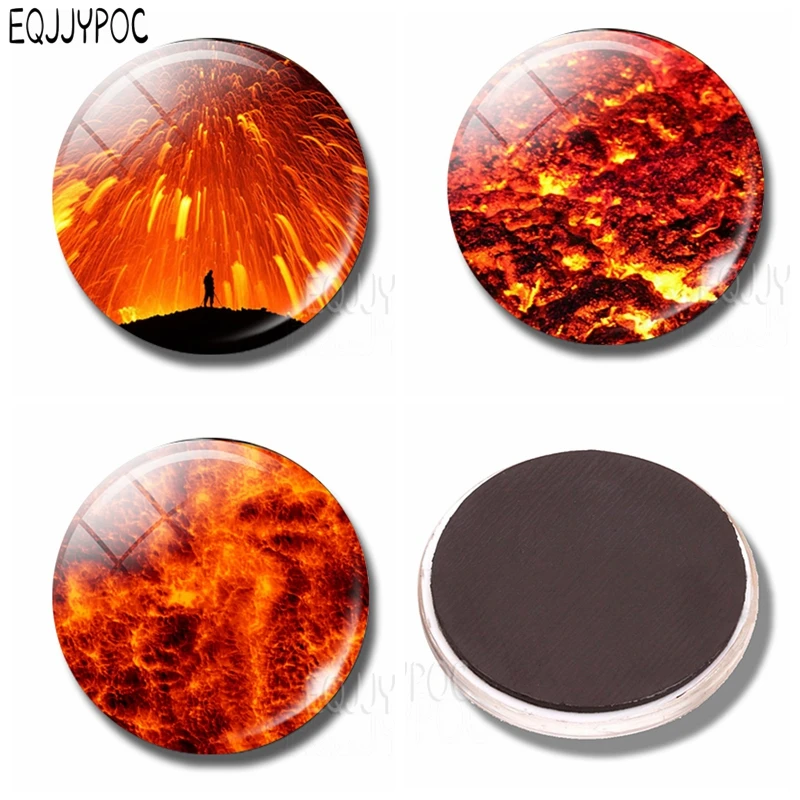 

Volcanic Eruptions Fridge Magnet Whiteboard Red Magma Beautiful Natural Scenery 30MM Glass Dome Magnetic Refrigerator Stickers