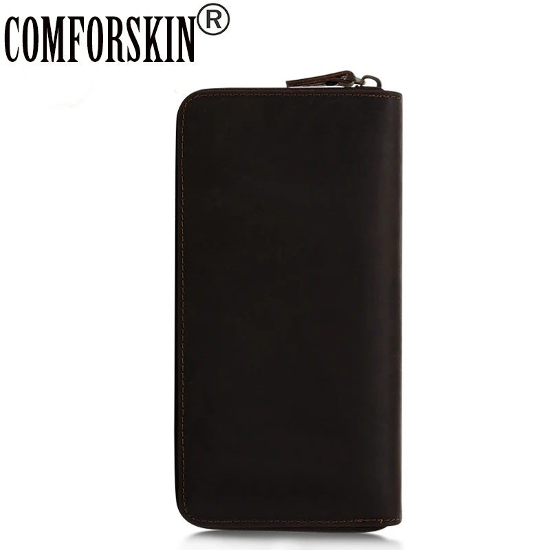 

Long Wallets for Business Men Luxurious 100% Cowhide Genuine Leather Vintage Fashion Zipper Men Clutch Purses 2017 New Arrivals