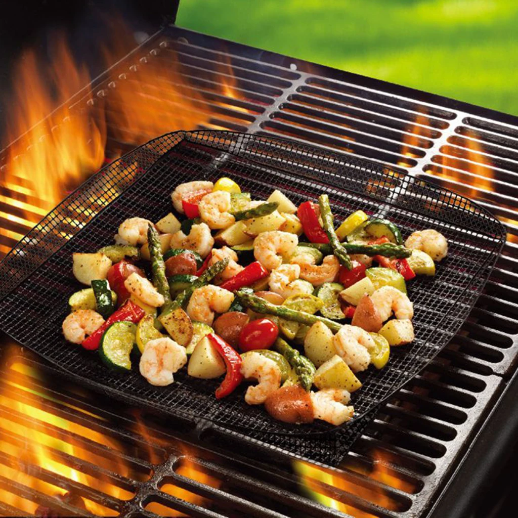 Chips Mesh Baking Tray Basket Grilling Pan Sheet Crisper Reusable Non-stick, Sits directly on the oven shelf