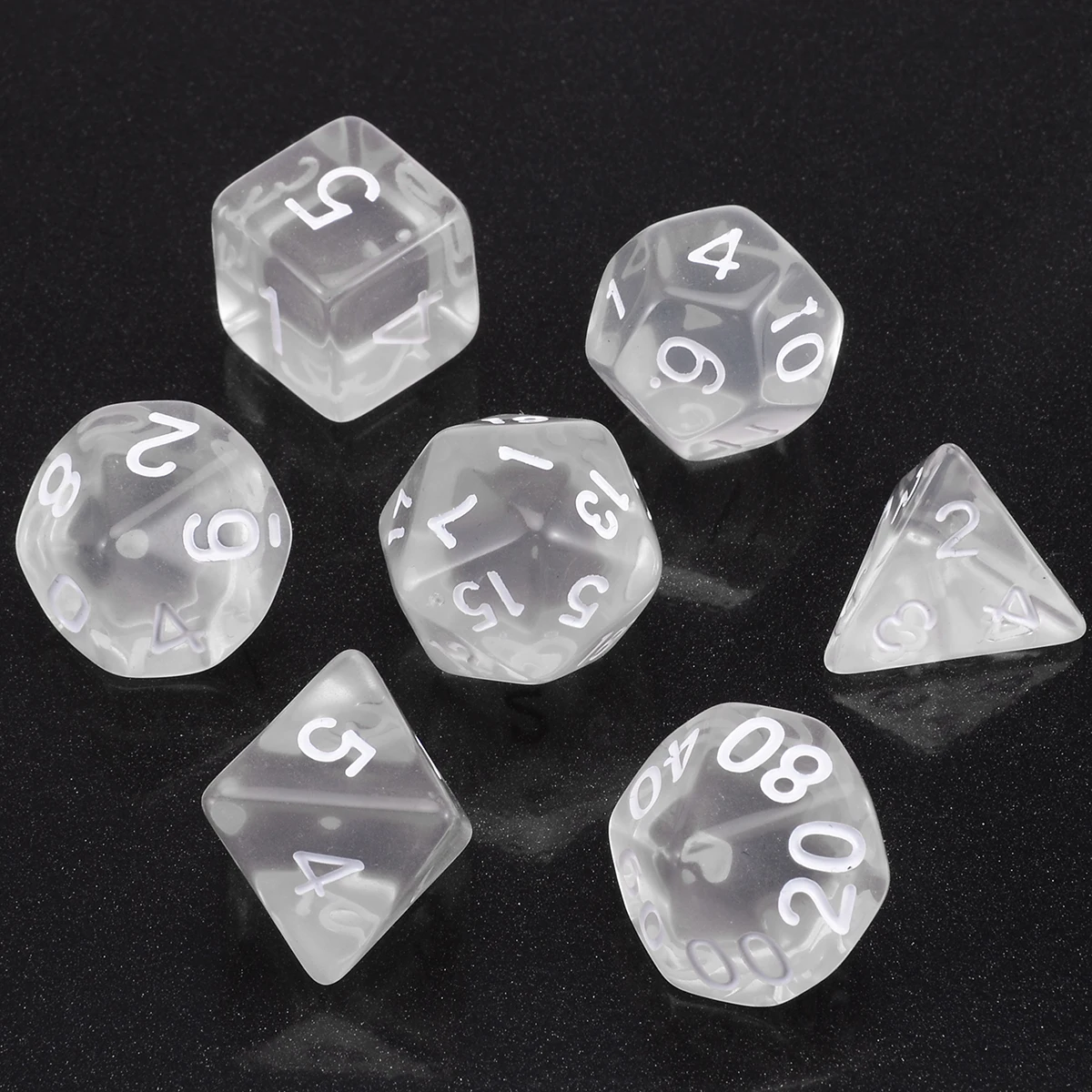 7pcs/lot White Polyhedral Transparent Dices Multi-side  With Cloth Bag For Gaming  Dungeons and Dragons RPG Game