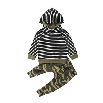 

2pcs Newborn Toddler Baby Boy Clothing Hooded Sweater Striped Tops Camo Pants Outfits Set Clothes Casual Autumn Winter Boys