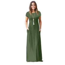 Women Summer Dress 2019 Loose Casual Short Sleeve Long Dress Fashion Solid Color Maxi Dresses Women O Neck Elegant Dress Vestido