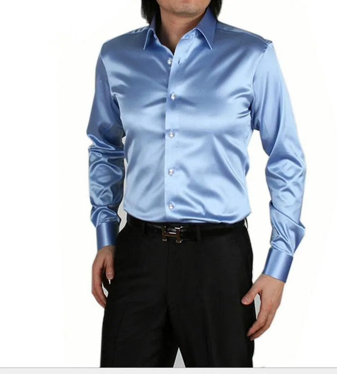 men long sleeve silk shirt High quality dress shirts men plus size S 5XL men shirt slim fit