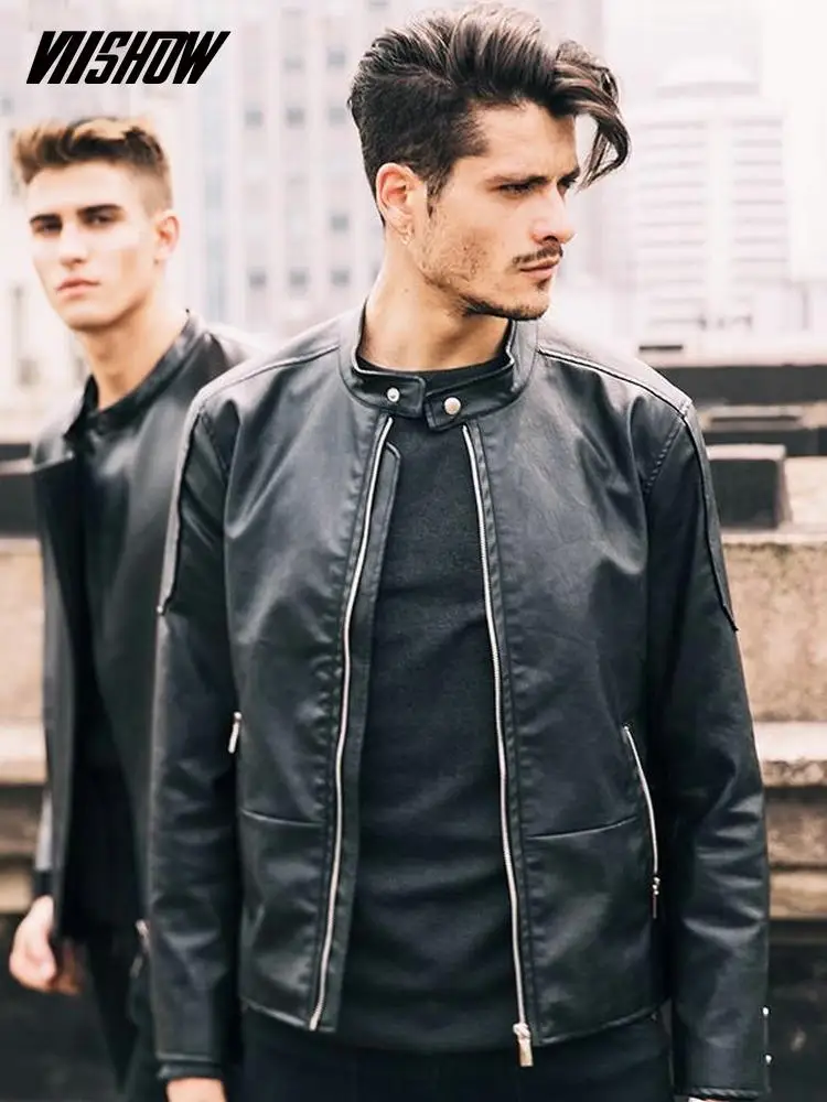 VIISHOW ПУ для мужчин кожаные куртки бренд мужчин's Chaqueta Cuero Hombre 2018 однотонные