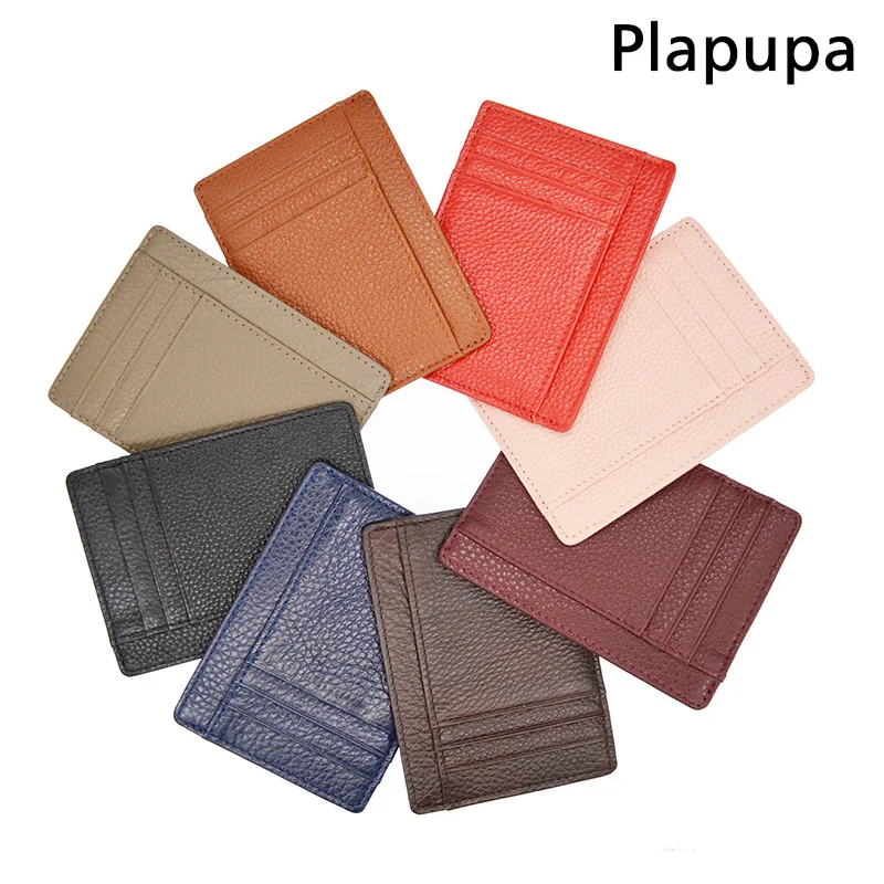 

100% Cowhide Leather Lichi grain Card Holder Wide Candy Color 9 Slots Slim Card Case Money Pockets Custom NAME LOGO