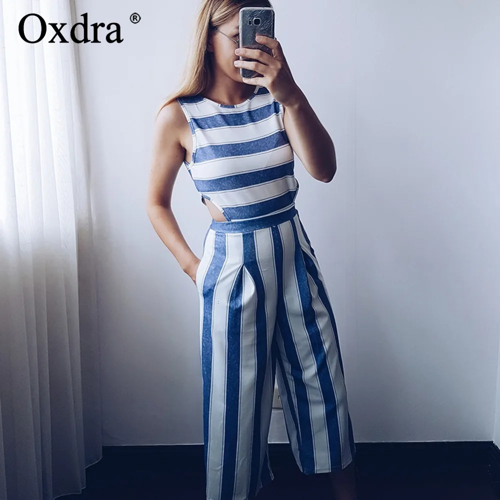 Oxdra 2018 НОВЫЙ сращены полосатый Комбинезоны для женщин Повседневная одежда