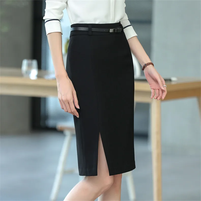 

IZICFLY New Spring Summer Korean Style Women Long Skirt Slim Office Pencil Plus Size Jupe Femme Longue Black Knee Length Skirt