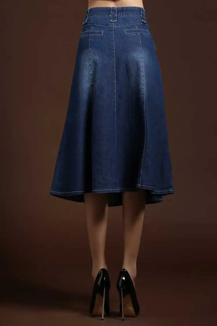 2015 Long Jean Skirts Women A line High Waisted Denim