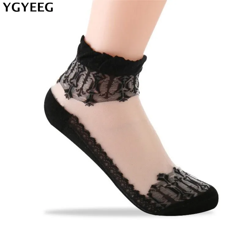 YGYEEG Повседневное летние ультратонкие тонкие прозрачные шелковые кружевные эластичные короткие носки женские носки Для женщин носки сетчатые носки Высокое качество