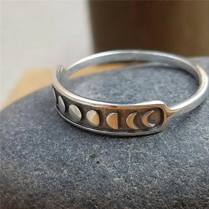 New Fashion Change of The Moon Copper Vintage Ring for Men Women Party Anniversary Wild Simple Rings Jewelry - Цвет основного камня: SP079 silver