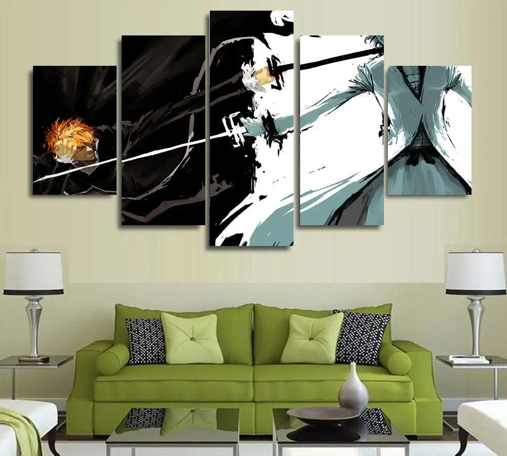 5 Panels Wall Art Anime Bleach Ichigo Kurosaki 5 Pieces Paintings