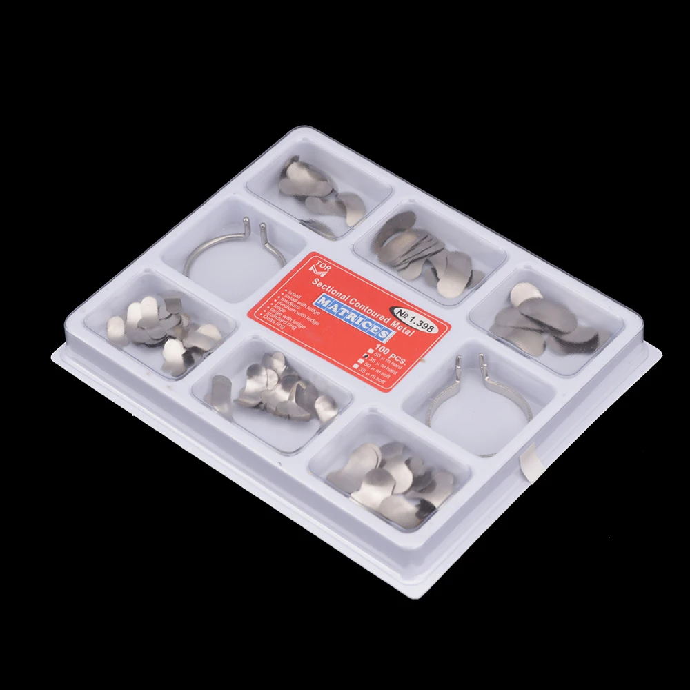 100Pcs Beaned Shaped Dental Matrix Sectional Contoured Metal Matrices