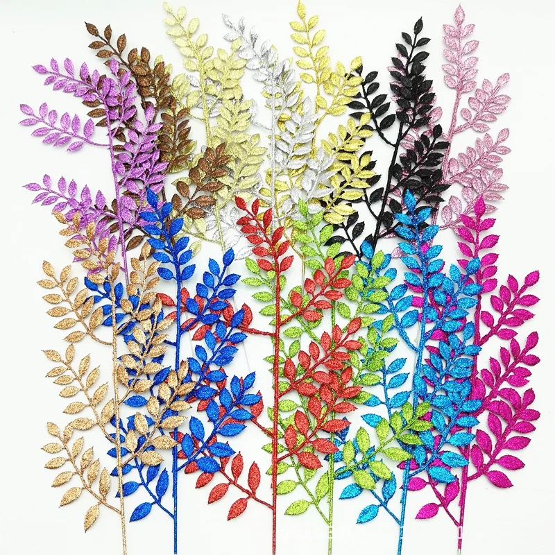

leaf glitter flower Christmas tree decoration dried branch Christmas flower DIY flower source material