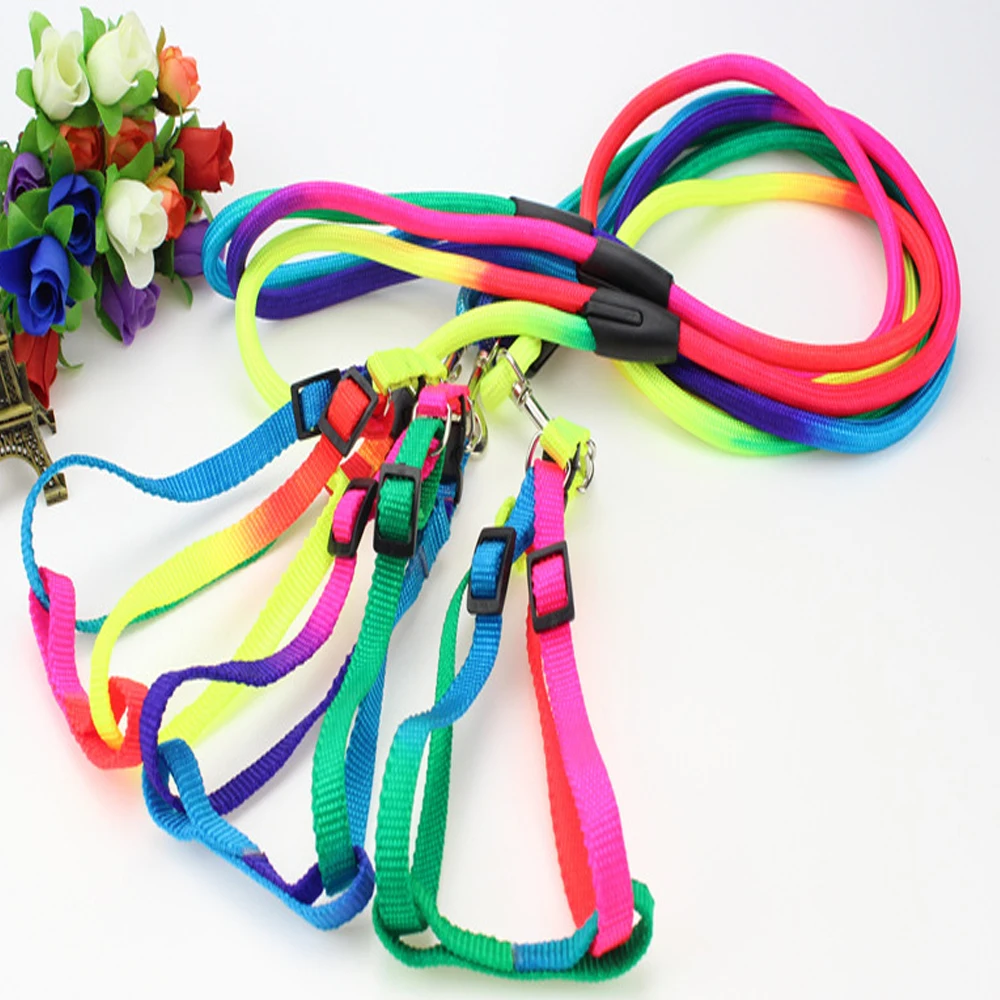 La MaxZa Colorful Rainbow Nylon Dog Leash and Harness Adjustable Puppy