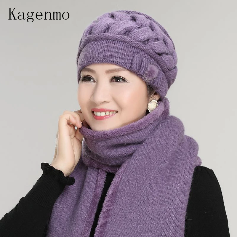 Koop Kagenmo Konijn wol gebreide garen hoed ouderen hoed vrouwelijke winter hoed herfst amp; winter vrouwelijke winter warm baret thermische bont cap