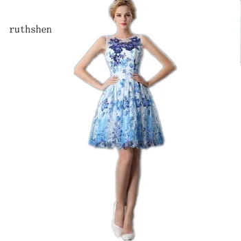 

Amazing Short Lace Prom Dresses 2018 Blue Sequin Appliques Knee Length Vestido Formal Party Dress Vestidos Cortos De Gala