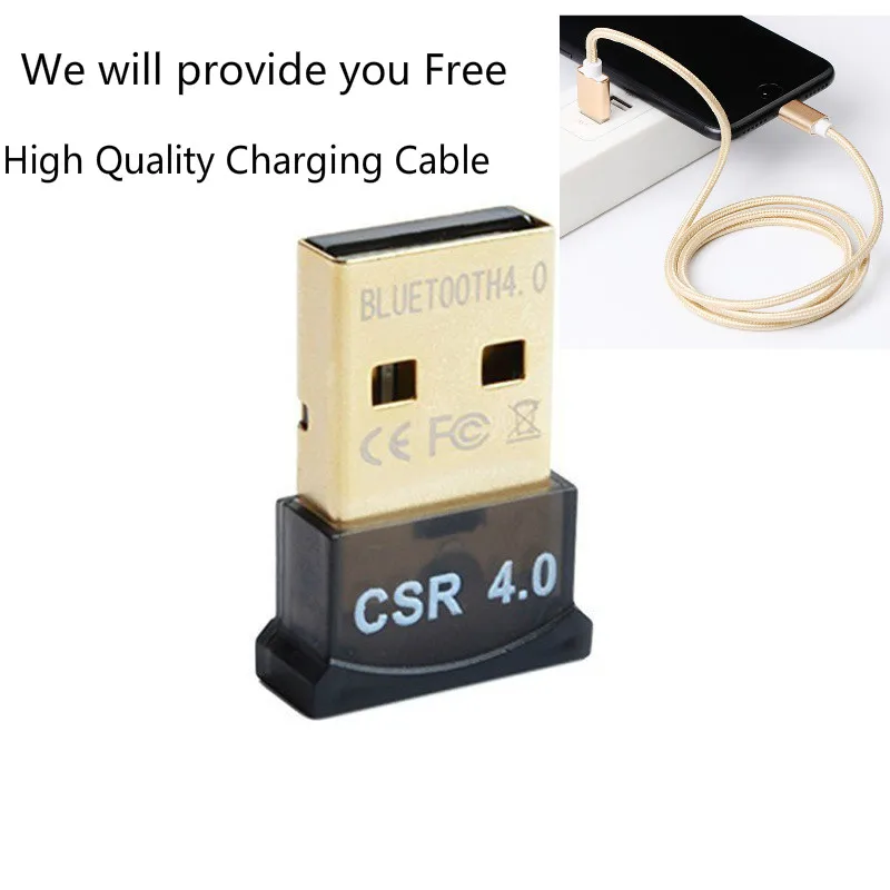 

New bluetooth 4.0 usb adapter mini USB Dongle for computer PC wireless Transmitter receiver Adapter with free charging cable