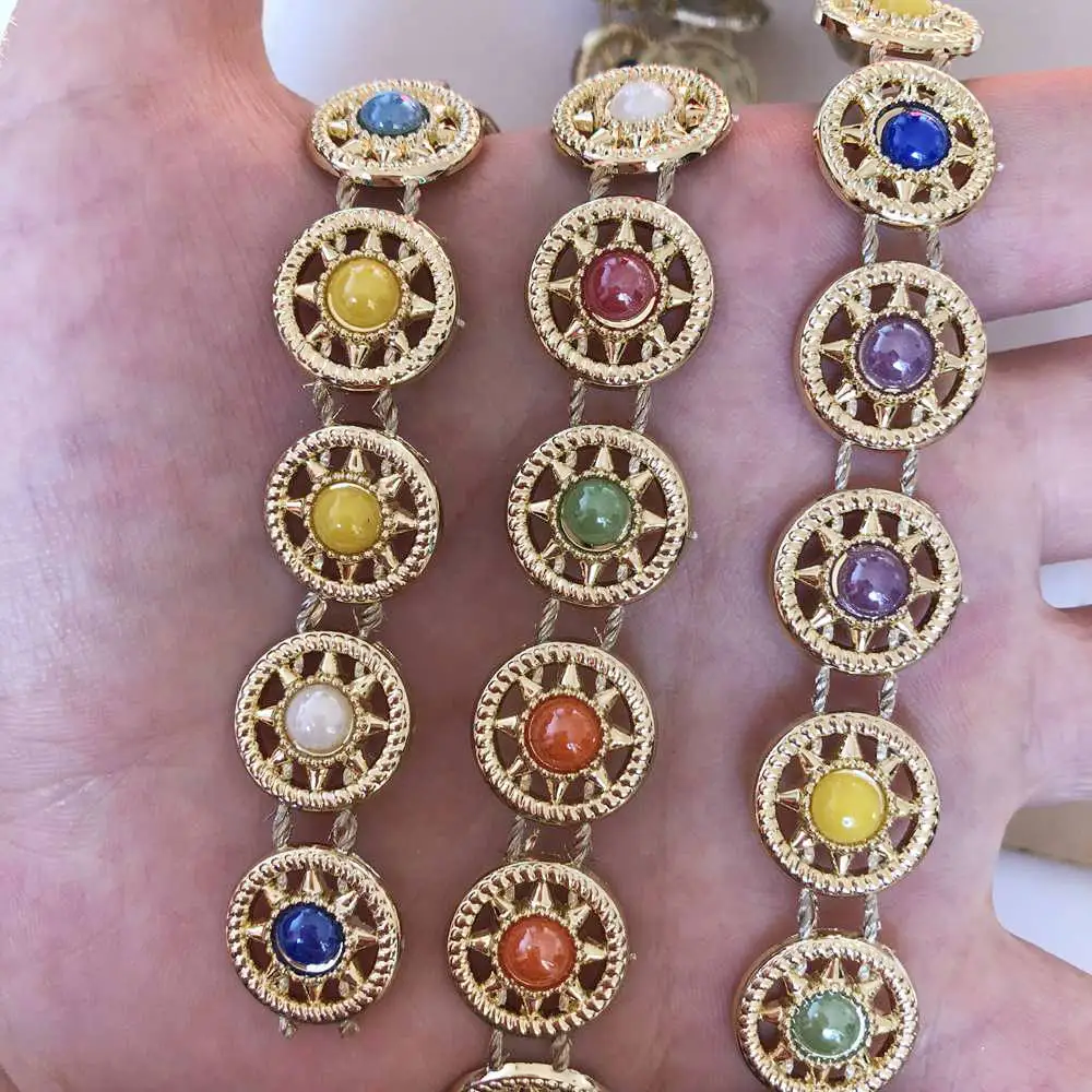 

NEW 1 Yard Nice Gold Bottom Round Shape Beads Chain Sewing Lace Trims Crafts Wedding DIY/Wedding/Applique DSP09