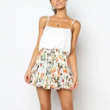 Женская юбка, милая, стильная, короткая, длина, цветочный принт, летняя модная одежда, высокая талия, плиссированная юбка, размер S до Xl, повседневная одежда для девочек