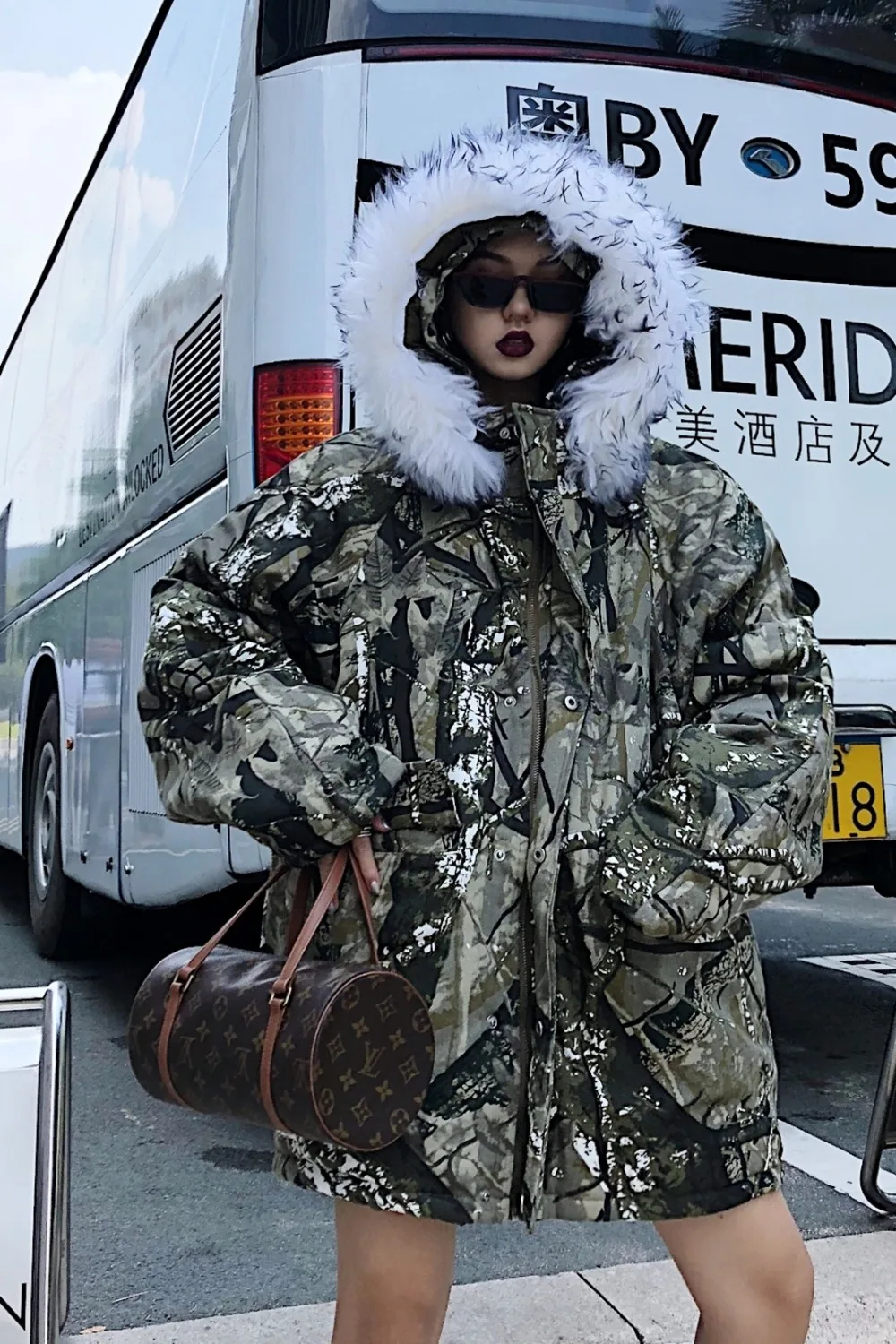 

Winter new loose large code BF thickening branches camouflage printing removable wool collar cotton couple coat Parkas coats bf
