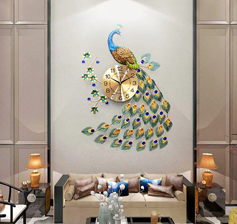 Большие алмазные кварцевые настенные часы Павлин Декор для дома гостиной/спальни немой простой современный настенные часы Современные цифровые настенные часы