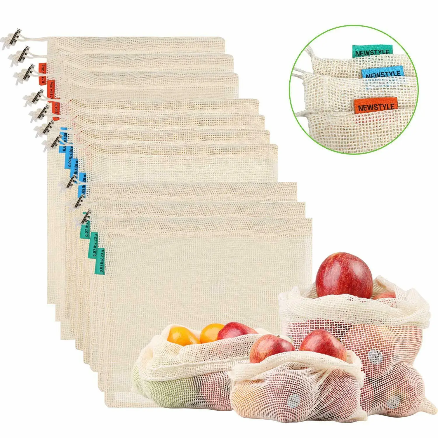 

1 pcs Reusable Produce Bags Cotton Vegetable Bags Mesh Bags With Drawstring Home Kitchen Fruit And Vegetable Storage ecologico