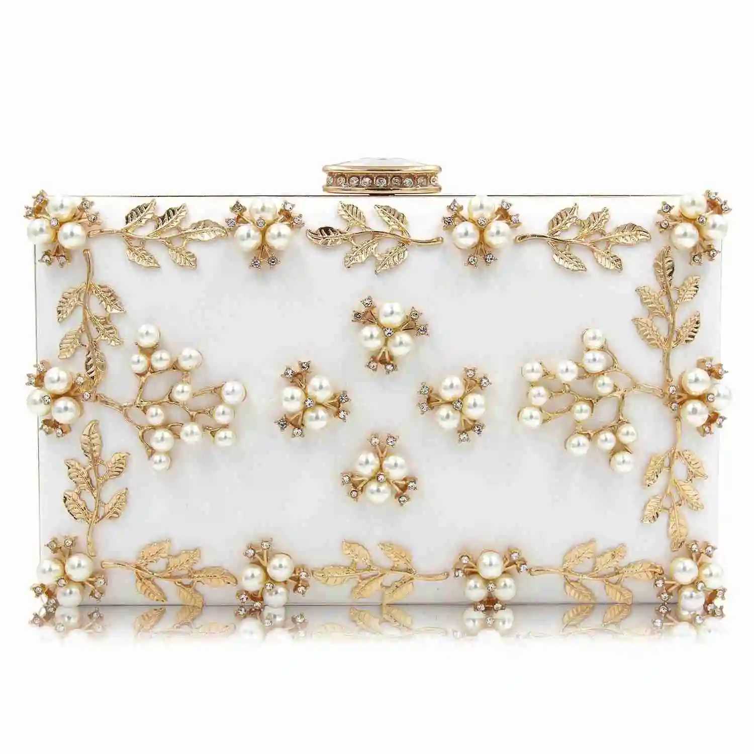 Pearls Clutch Bags Women Beaded Evening Bag Clutch Handbag(White) on
