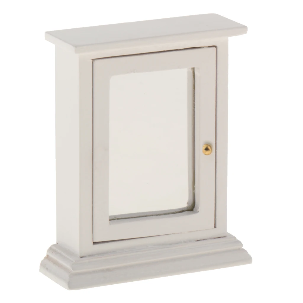 1/12 Dollhouse Miniature White Wooden Mirror Box Case Bathroom Fruniture
