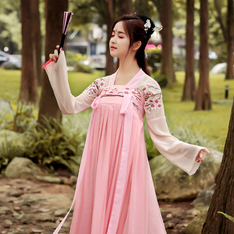 Hanfu костюм для женщин Фея вышивка китайский стиль платье Женская Китайская древняя и традиционная народная танцевальная одежда DQL732