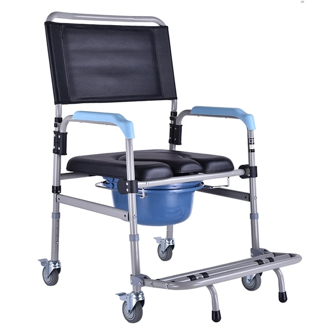 A,Multifunction Folding Toilet Chair Elders Potty Chair with Four