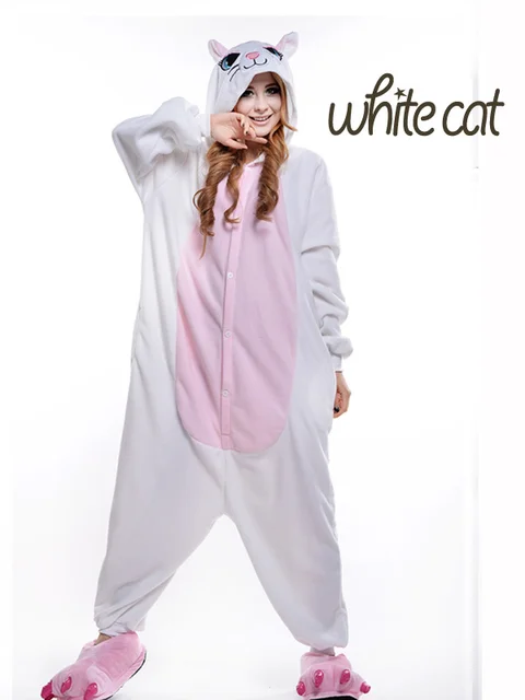plus size polar fleece white cat halloween costumes for women plus size footed pajamas