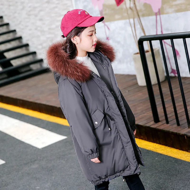 

New 2018 winter jacket girls down jacketa real fur long outerwear White duck down coats children's clothing thickening child