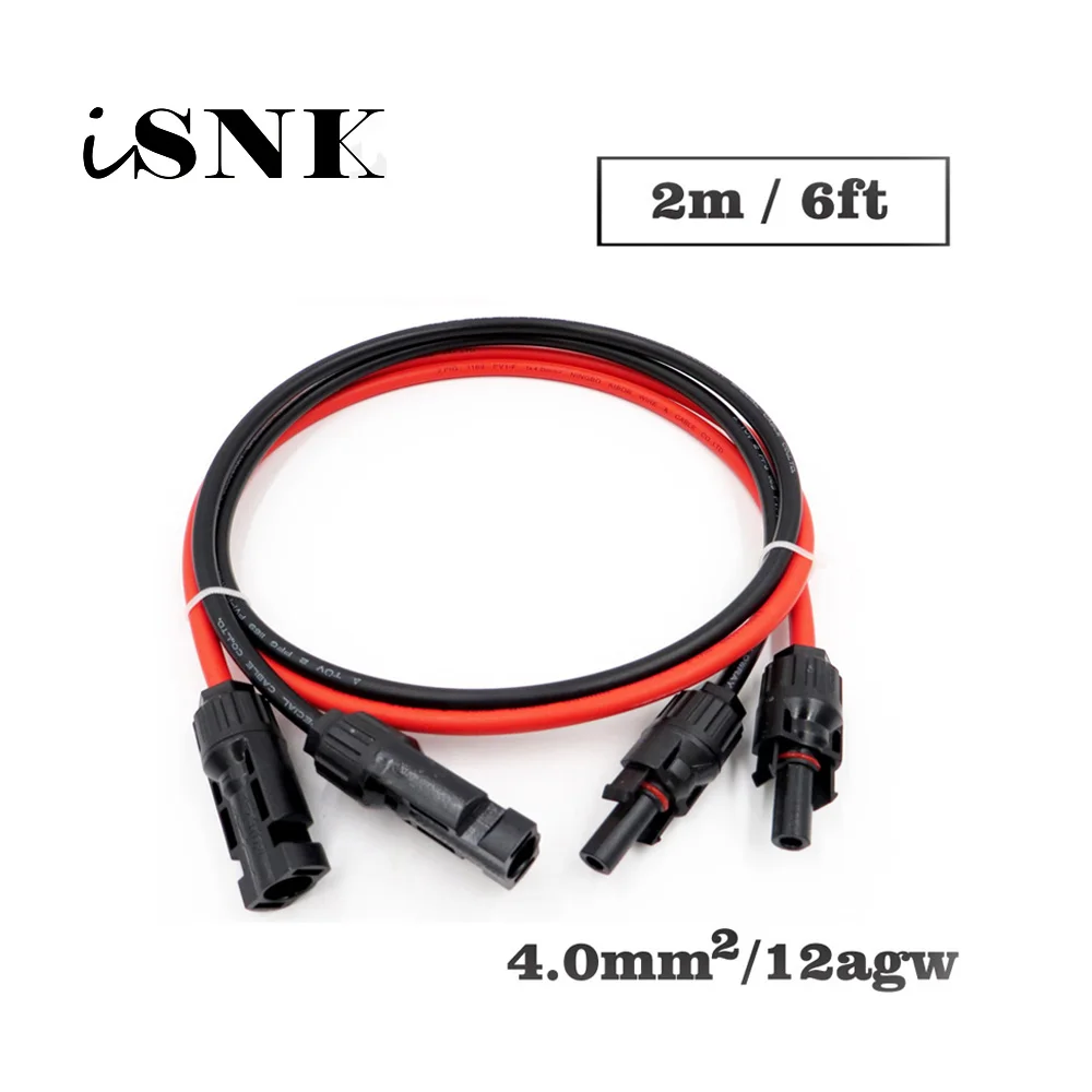 

1pair X 2m 12AWG 4mm2 6FT MC4 Connector Extension Connect branch black parallel Series 2 meter extend cable