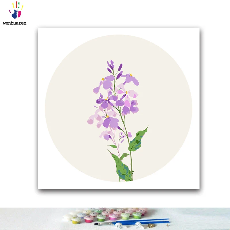 

DIY colorings pictures by numbers with colors Orychophragmus violaceus picture drawing painting by numbers framed Home