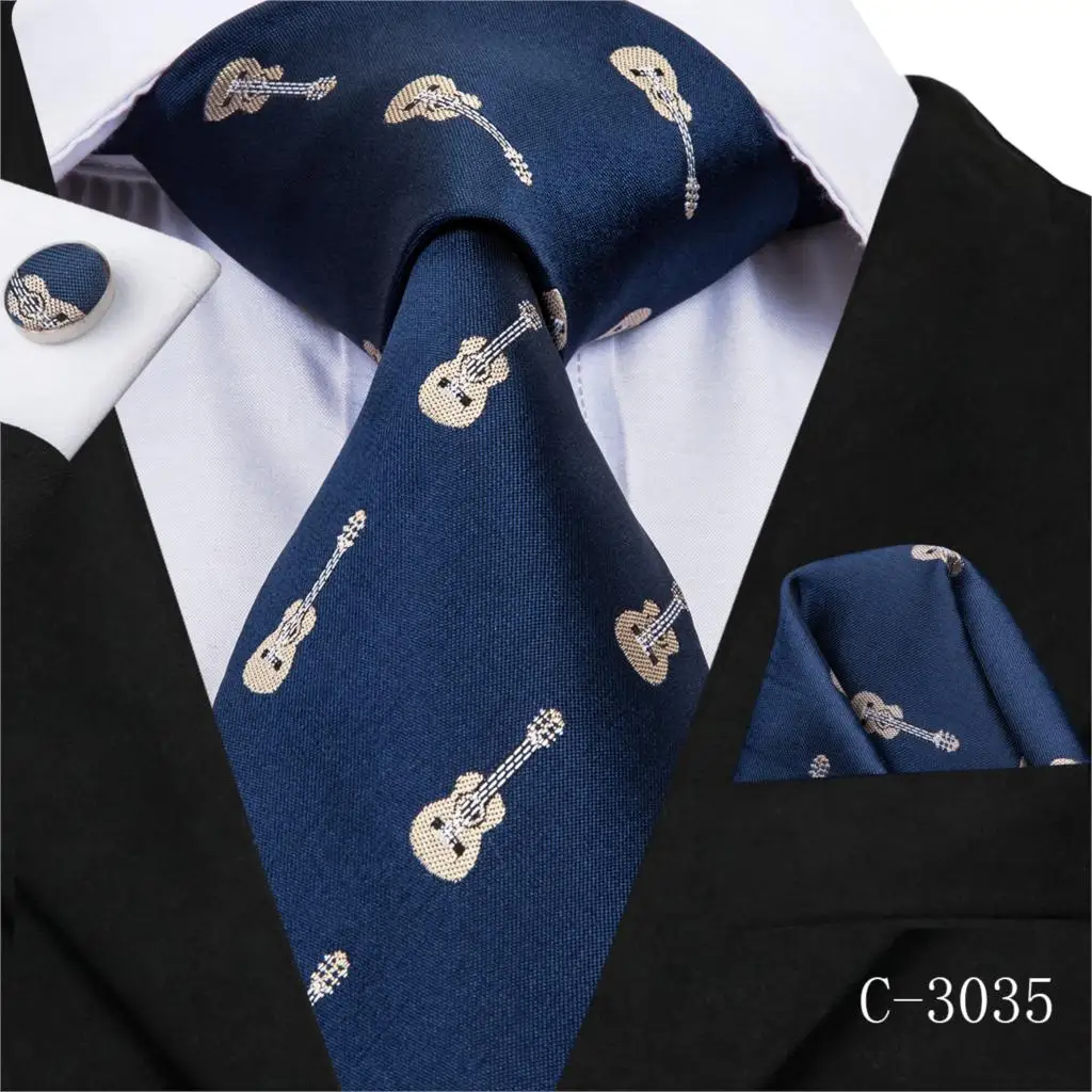 C-3090 мужской галстук шелковый тканый 8,5 см Животный Лисий синий музыкальный галстук носовой платок запонки набор модные вечерние и свадебные галстуки Набор для мужчин s - Цвет: C-3035