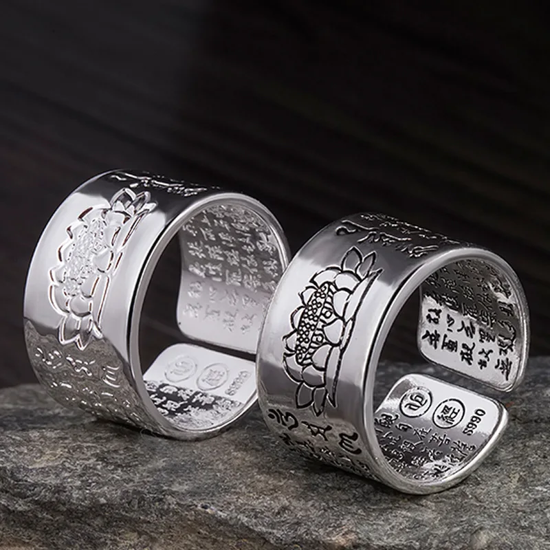 Sangsy серебряные кольца с лотосом Будда удачи регулируемый размер Трендовое популярное твердое тайское серебряное кольцо для женщин и мужчин ювелирные изделия