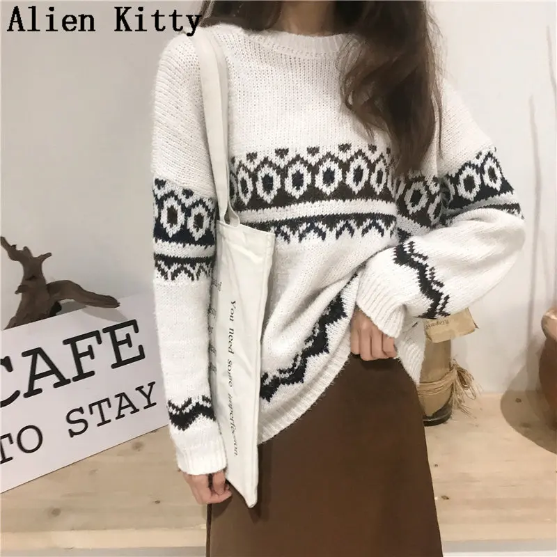 Alien Kitty Fashion Autumn Winter Sweater Women O-Neck Pullovers Knitted Tops High Quality Sweet Simple Geometric All-Match | Женская