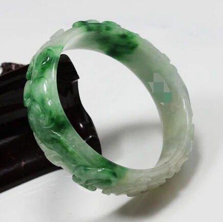 

free shipping 1086 NATURAL BEAUTIFUL CHINA HAND-CARVED GREEN JADE GEMS BANGLE BRACELET