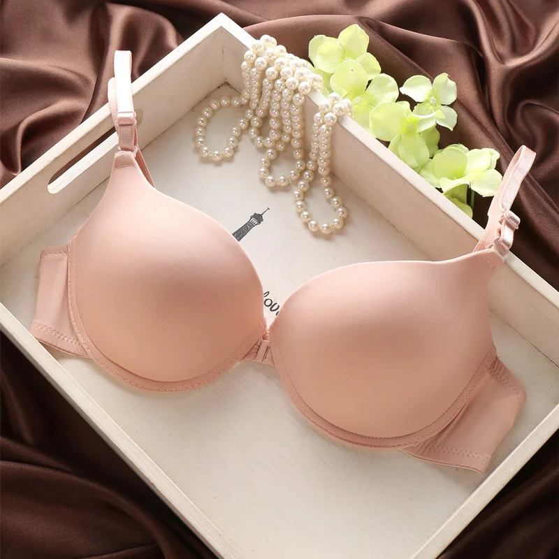  Solid color brief front button bra adjustable sexy bra small push up underwear