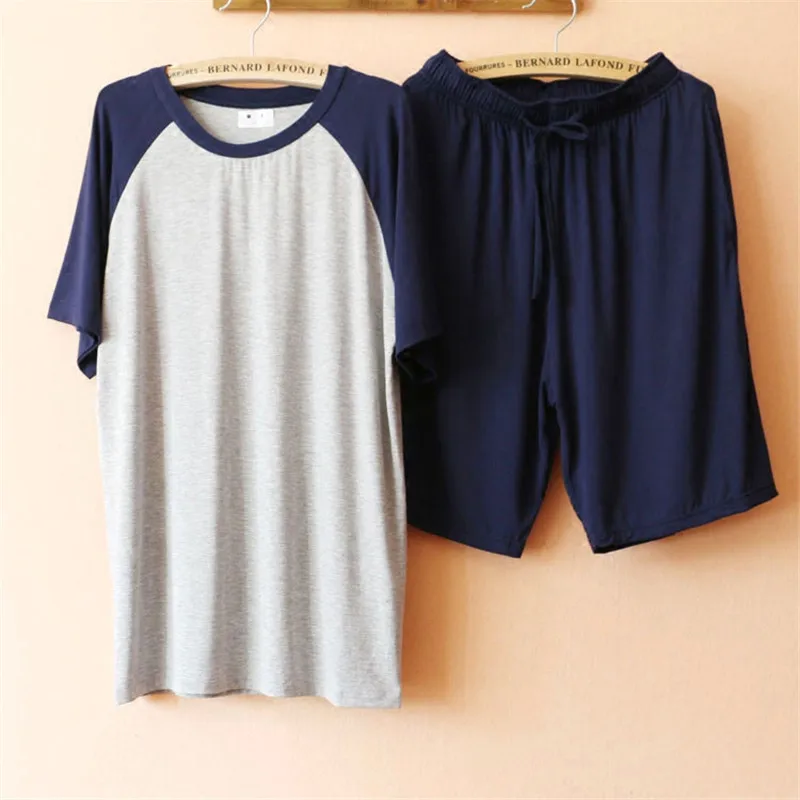 Gray blue Пижамный комплект для мужчин пижамы летние Модальные короткий рукав шорты для женщин Lounge одежда отдыха - Цвет: Gray blue