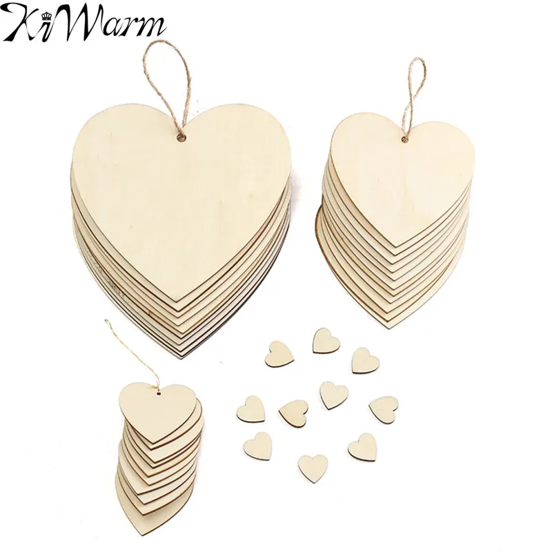 

KiWarm 10pcs Heart Shape Wood Chips With Rope Hanging Tags Ornaments Crafts Christmas Tree Scrapbooking Home Decor Gift 3mm