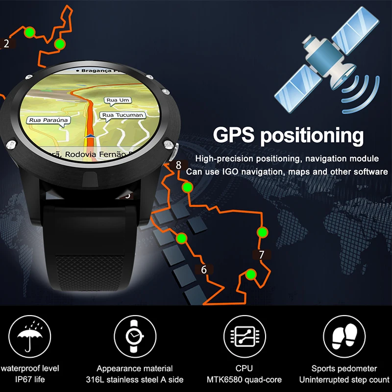 

3G Smart Watch Android MTK6580 Quad Core 1GB+16GB 360*360 AMOLED Display 490MAH Smartwatch GPS watch business sports gentlemen