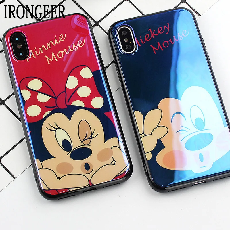 

IRONGEER Mickey Minnie Cartoon Phone Case For iphone X 8 7 plus Glossy Soft Phone Cover Case For iphone 6 6s 7 8 Plus Shell
