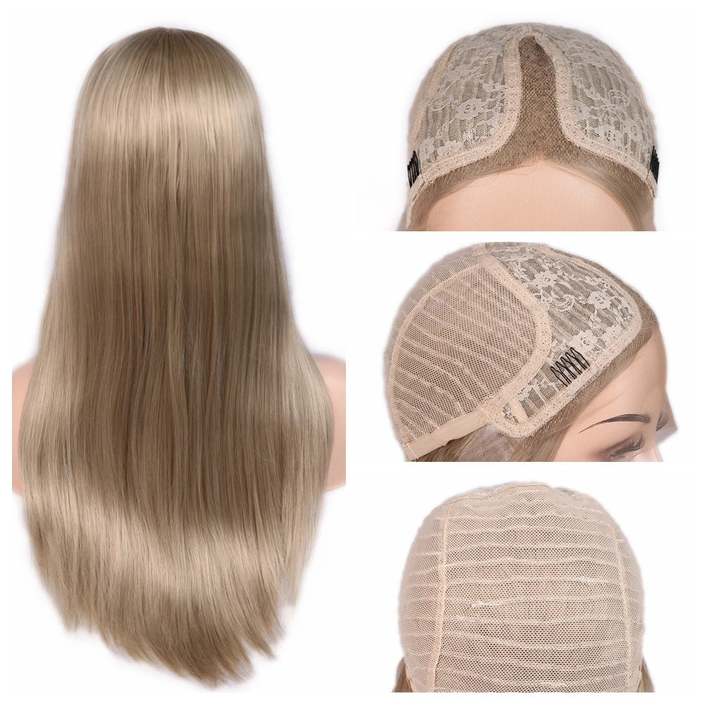 FAVE Synthetic Lace front Wig Silk Straight Light Brown Blonde Middle Part 24 Inches Frontal Lace Wigs For Women Cosplay