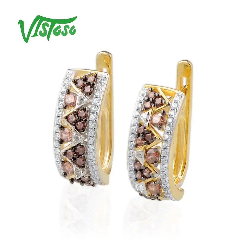 VISTOSO 925 пробы серебряные круглые серьги гвоздики для женщин Круглые шоколадные