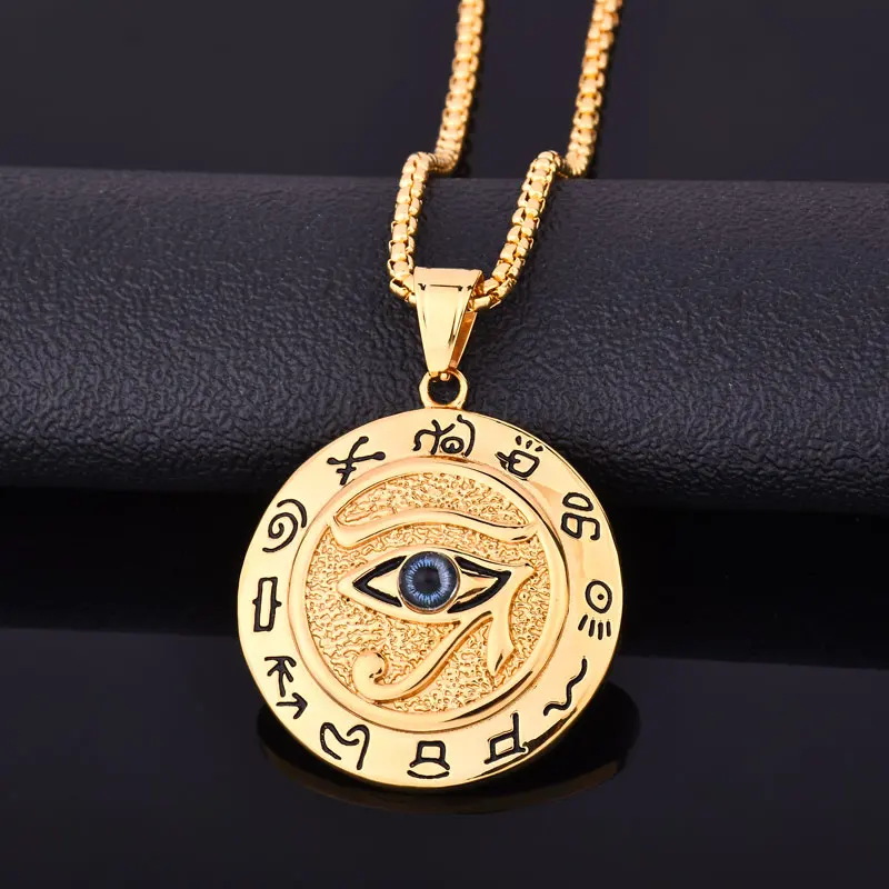 

2018 new gold color Men Hiphop Eye of Horus pendant necklaces Stainless Steel vintage Hip hop necklace male jewelry gifts
