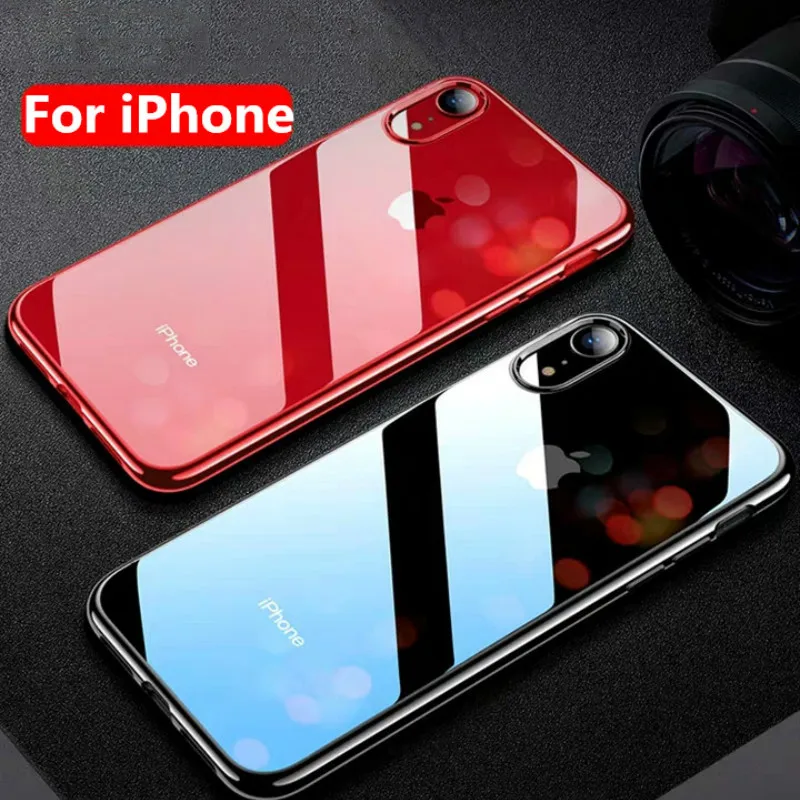 

For iphone 6s Case for iphone X XS 7 6 6S 8 plus Cover for iphone Xs Max XR Transparent Plating Slim TPU Back Case Colors Shell