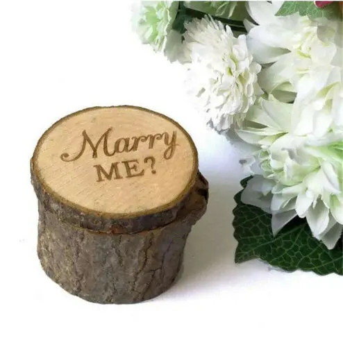 

2019 Creative Wood Ring Box Valentine Engagement Wedding Bearer Round Holder Case Storage Boxes MARRY ME Wooden Ring Box